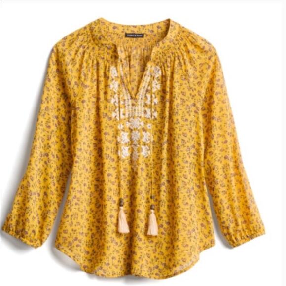 Mason & Belle blouse Stitch Fix Boho Peasant Top SZ XS yellow floral flowy - Picture 13 of 14